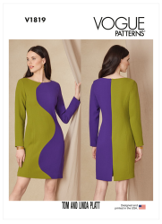 1819 Vogue Tom Linda Platt Fit Lined Colourblock Long Sleeve Sheath Dress Pattern 16-24 New
